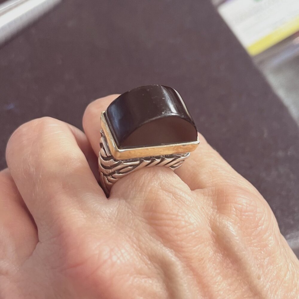Maybe One of a Kind Dian Malouf 14K Gold & Sterling Silver Onyx Ring Size 6.75